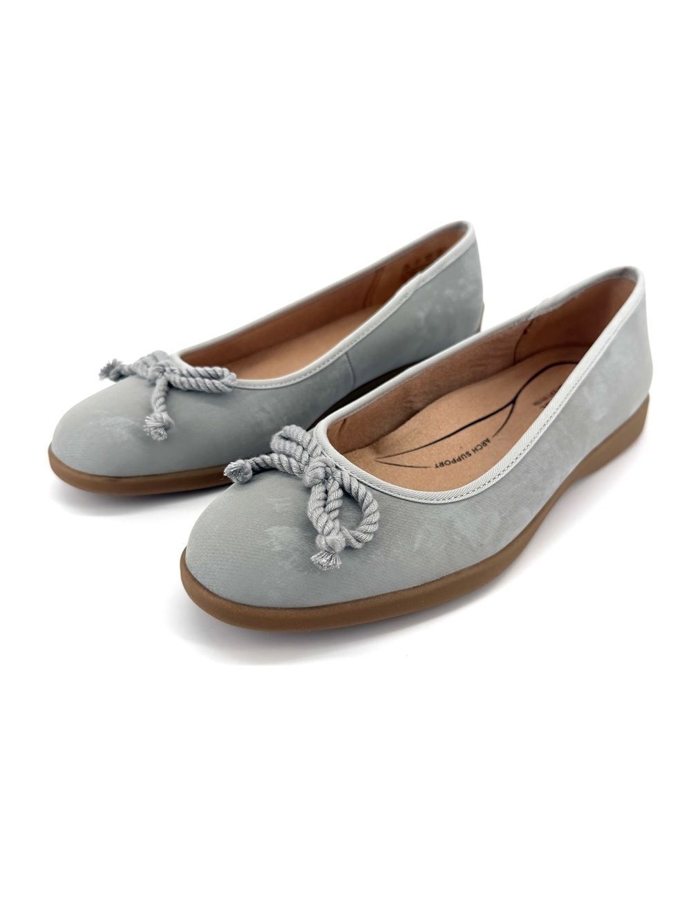 LifeStride Maura Faux Suede Ballet Flats Rope Bow Cushioned Gray 7.5 Wide NEW